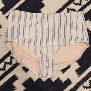 Beige with Blue Stripe High Waist Swim Bottoms